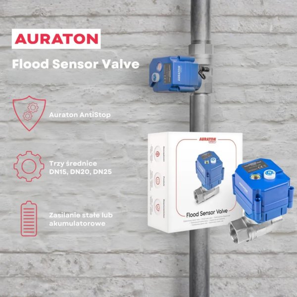 AURATON - Inteligentny elektroniczny zawór wody AURATON Flood Sensor Valve