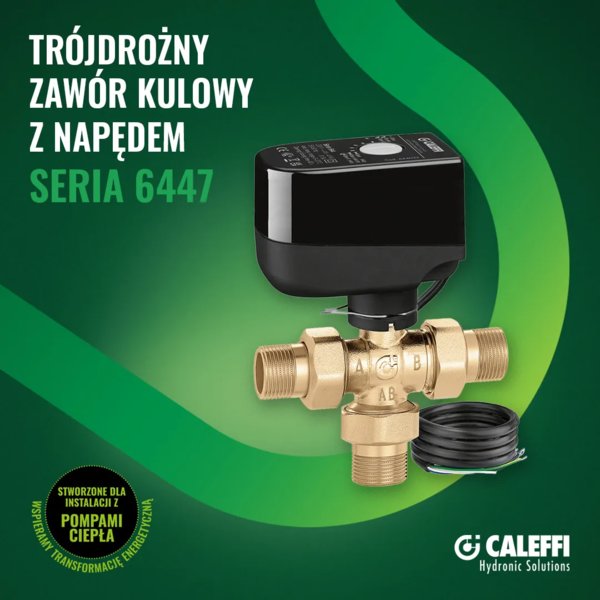 CALEFFI - Trójdrożny zawór kulowy z siłownikiem