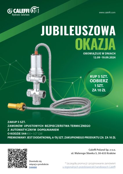 CALEFFI - Jubileuszowa promocja – Zawór upustowy – PROMOCJA