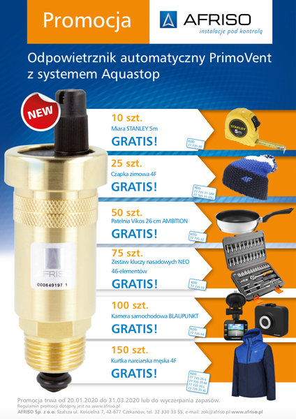 Afriso - nowa edycja Promocji Odpowietrznik! Odbierz atrakcyjne nagrody GRATIS!