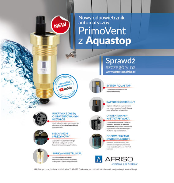 Nowy odpowietrznik Afriso PrimoVent z systemem Aquastop!