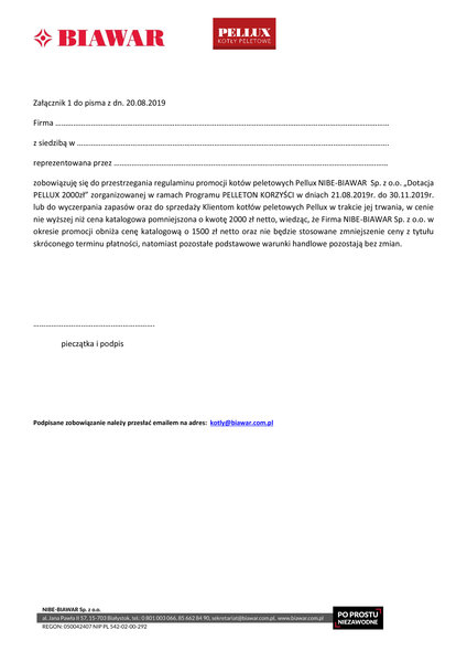 Biawar – Akcja Promocyjna „Dotacja PELLUX 2000 zł”