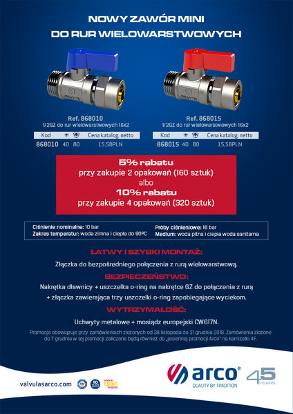Promocja od Arco! Nowy zawór mini do rur wielowarstwowych