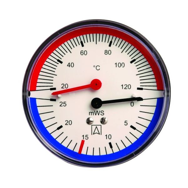 Termohydrometr TH 80, fi80 mm, 0÷6 mH2O, 20÷120'C, G1/4'', ax, kl. 2,5