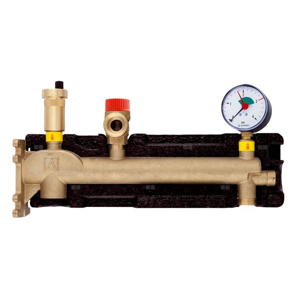 Zespół przyłączeniowy AFRISO GAK 3/4'' GW x GW, max. 3 bar + wskaźnik ciśnienia