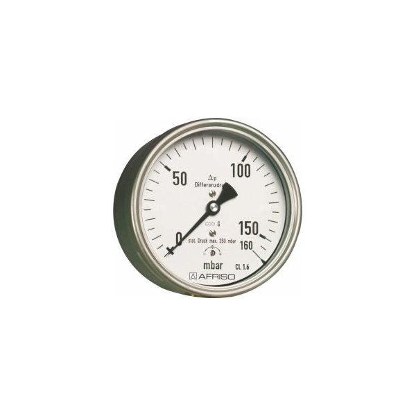 Ciśnieniomierz różnicowy AFRISO KP Dif D411 0/10 mbar mosiądz G1/2B aksjalne fi 100, kl. 1.6%
