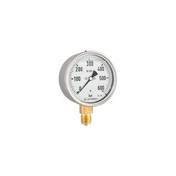 Manometr z rurką Bourdona AFRISO RF glicerynowy 0/250 bar G1/4B aksjalne fi 50 mm, kl. 1.6%