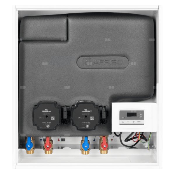Grupa pompowa AFRISO PrimoBox AHB 622 GZ x GW 3/4'' x 3/4'', z zaworem termostatycznym, z izolacją, z pompą obiegową 2x Grunfos UPM3 Auto
