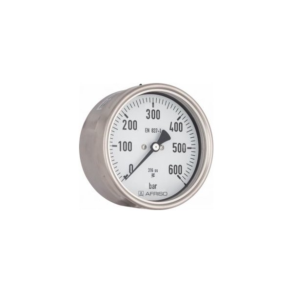 Manometr z rurką Bourdona AFRISO RF chemiczny -1/9 bar G1/2B ekscentryczne fi 100 mm, kl. 1,0%