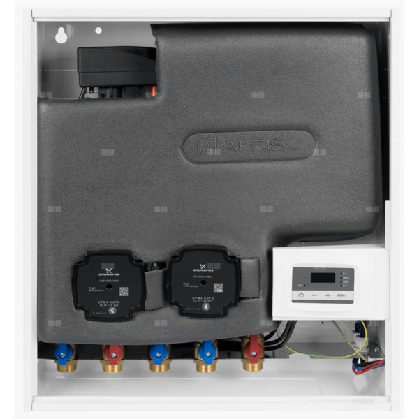 Grupa pompowa AFRISO PrimoBox AHB 642 GZ x GW 3/4'' x 3/4'', z zaworem termostatycznym, z izolacją, z pompą obiegową 2x Grunfos UPM3 Auto
