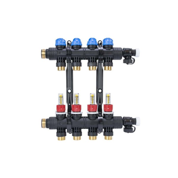 Rozdzielacz do ogrzewania podłogowego AFRISO ProCalida EF1 K 4-obieg. poliamid GZ 1'' x euroconus 3/4'' + przepływomierz + zawór napełn/spust