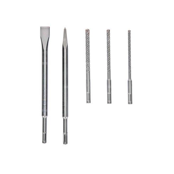 5-częściowy SDS plus-5X i zestaw dłut 5pcs SDS plus-5X and chisel set: 6/8/10x100x160, pointed/flat chisel 250mm