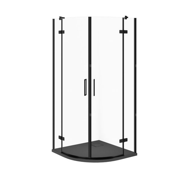 SET C630 KABINA CITY PÓŁOKR CZARNA 90X90X195+TAKO SLIM SZARY MAT WIR