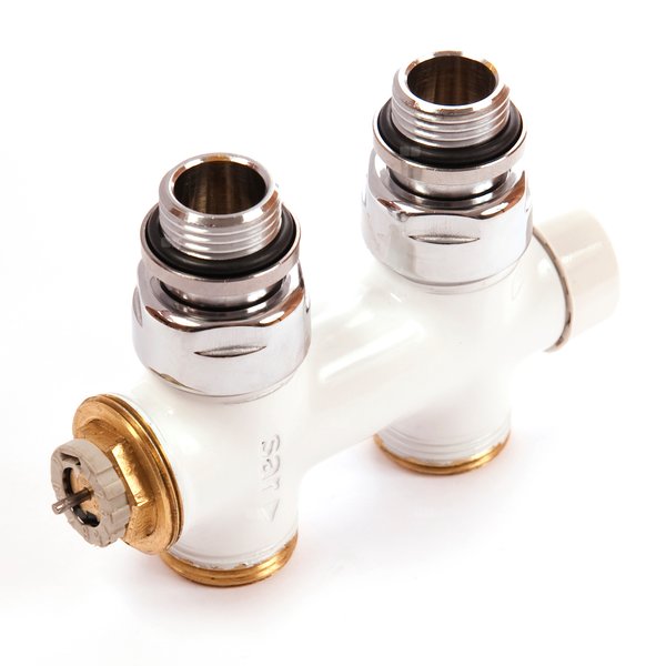 Zawór grzejnikowy termostatyczny COMAP DESIGN prosty z nastawą wstępną, połączenie 1/2'' x 3/4'' mosiądz (malowany) biały