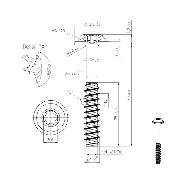 Wkręt do tworzywa 6X50 A2 TORX