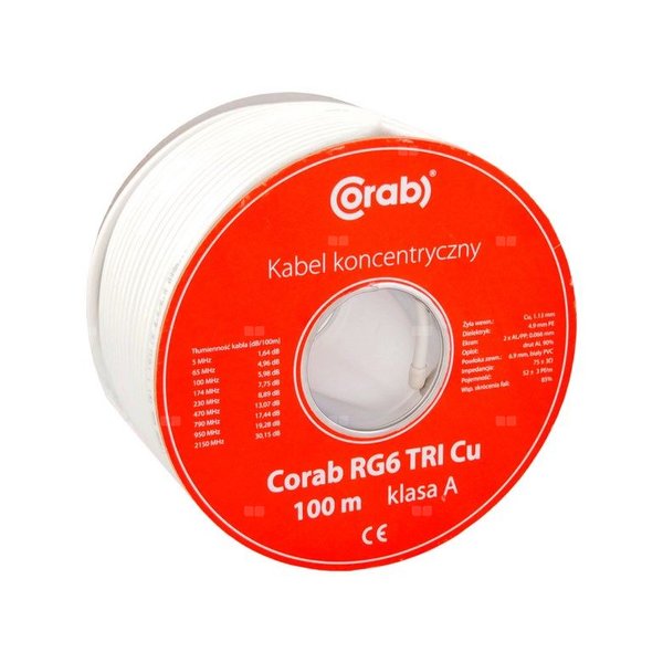 KABEL KONCENTRYCZNY RG6 TRI Cu CORAB 100m (szpula)