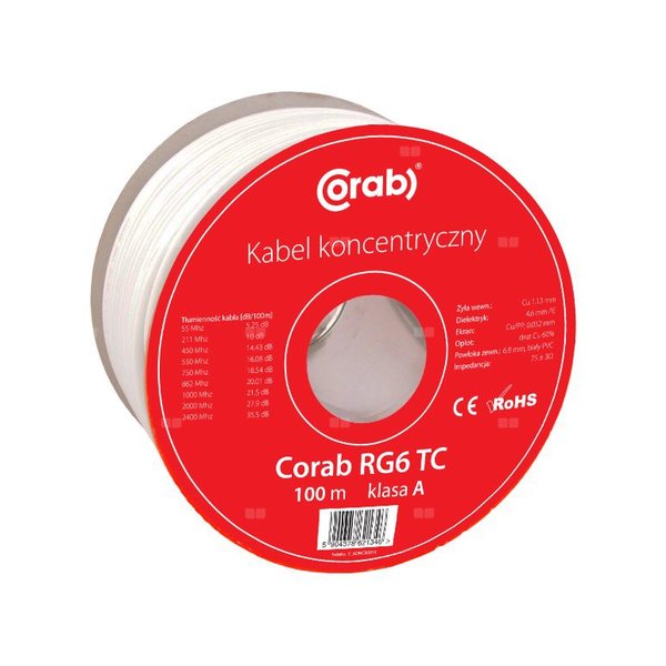 KABEL KONCENTRYCZNY RG6 CU CORAB 100m (szpula)