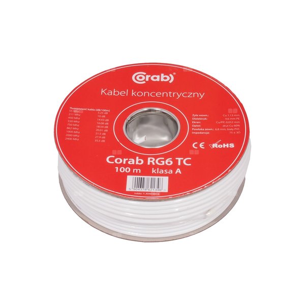KABEL KONCENTRYCZNY RG6 TC CORAB 100m SZPULA COPPER SHILD 100%CU