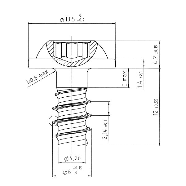 Wkręt do tworzywa 6x12 A2 Wkręt na Torx