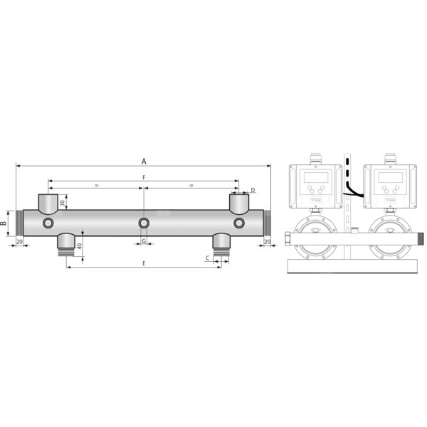 Kolektor 3" tłoczny poziomy 3x2" 6544