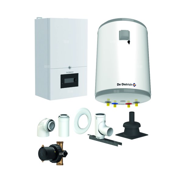 Pakiet - Kocioł gazowy jednofunkcyjny DE DIETRICH MCR4 19 kondensacyjny wiszący 2.5 - 20.7 kW + Zestaw powietrzno-spalinowy szachtowyBazowy PP/Alu fi 60/100 na fi 60 + Zasobnik c.w.uAQUAvie100 + Filtr magnetyczny XS90