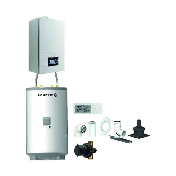 Pakiet - Kocioł gazowy jednofunkcyjny DE DIETRICH Virtuens Smart 24 kondensacyjny wiszący 3.3 - 26.1 kW + RegulatorAD248P + Zestaw powietrzno-spalinowy szachtowyBazowy PP/Alu fi 60/100 na fi 80 + Zasobnik c.w.uAQUAvie150 + Filtr magnetyczny XS90 A