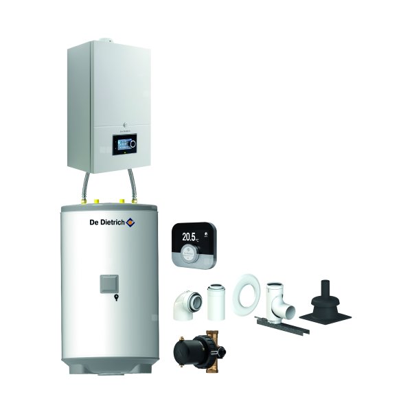 Pakiet - Kocioł gazowy jednofunkcyjny DE DIETRICH Virtuens Smart 24 kondensacyjny wiszący 3.3 - 26.1 kW + RegulatorSMART TC + Zestaw powietrzno-spalinowy szachtowyBazowy PP/Alu fi 60/100 na fi 80 + Zasobnik c.w.uAQUAvie150 + Filtr magnetyczny XS90 A