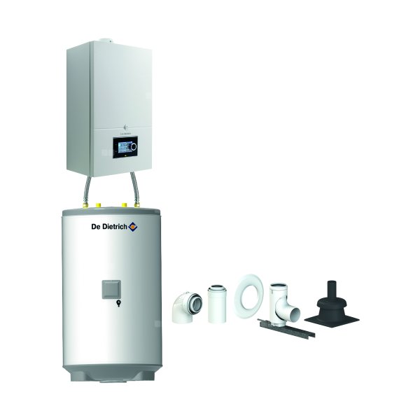 Pakiet - Kocioł gazowy jednofunkcyjny DE DIETRICH Virtuens Smart 32 kondensacyjny wiszący 3.7 - 34.9 kW + Zestaw powietrzno-spalinowy szachtowyBazowy PP/Alu fi 60/100 na fi 80 + Zasobnik c.w.uAQUAvie125