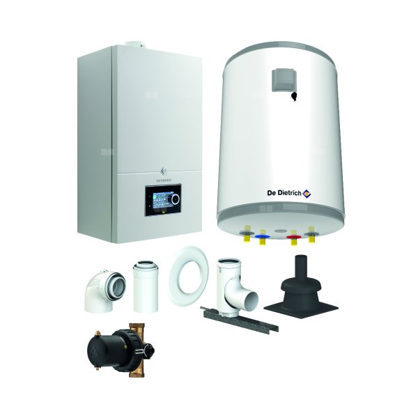 Pakiet - Kocioł gazowy jednofunkcyjny DE DIETRICH Virtuens Smart 24 kondensacyjny wiszący 3.3 - 26.1 kW + Zestaw powietrzno-spalinowy szachtowyBazowy PP/Alu fi 60/100 na fi 80 + Zasobnik c.w.uAQUAvie100 + Filtr magnetyczny XS90 A