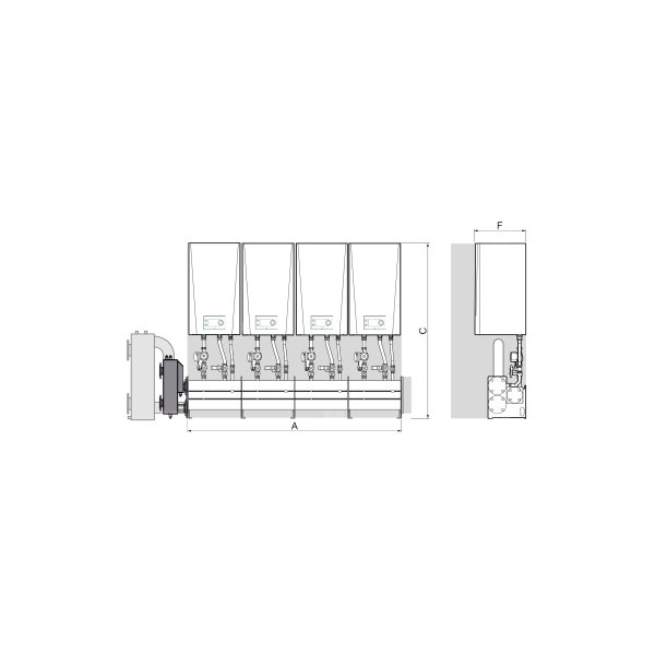 Zestaw kaskadowy na ścianie DE DIETRICH LW, maksymalna ilosć urządzeń: 3xAMC Evo 45-65+1xAMC135-160