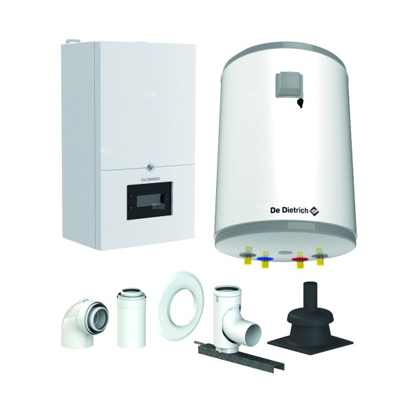 Pakiet - Kocioł gazowy jednofunkcyjny DE DIETRICH MCR4 19 kondensacyjny wiszący 2.5 - 20.7 kW + Zestaw powietrzno-spalinowy szachtowyBazowy PP/Alu fi 60/100 na fi 60 + Zasobnik c.w.uAQUAvie100