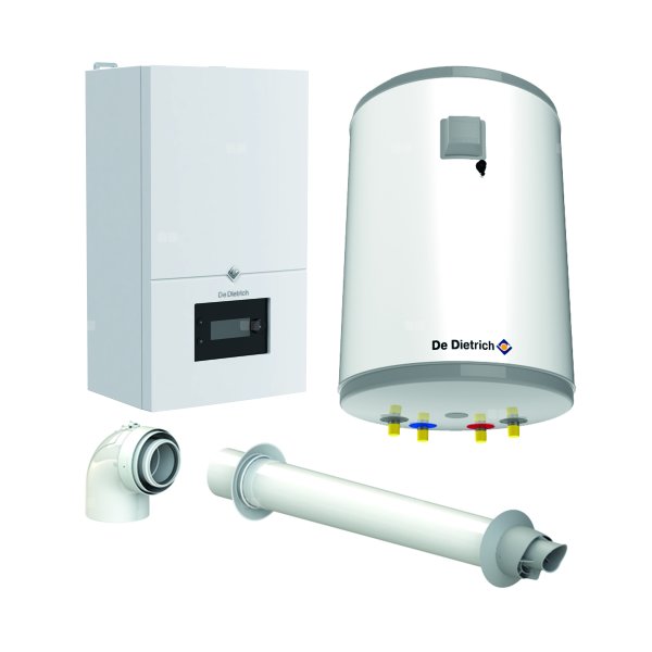 Pakiet - Kocioł gazowy jednofunkcyjny DE DIETRICH MCR4 19 kondensacyjny wiszący 2.5 - 20.7 kW+ Zestaw powietrzno-spalinowyKoncentryczny PP/Alu fi 60/100 + Zasobnik c.w.uAQUAvie100
