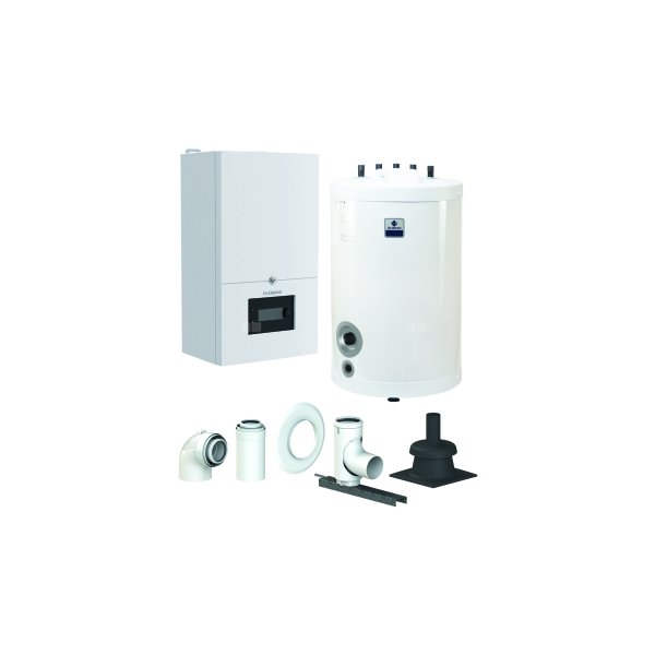 Pakiet - Kocioł gazowy jednofunkcyjny DE DIETRICH MCR4 32 kondensacyjny wiszący 3.8 - 34.9 kW + Zestaw powietrzno-spalinowy szachtowyBazowy PP/Alu fi 60/100 na fi 60 + Zasobnik c.w.uSRK100MG