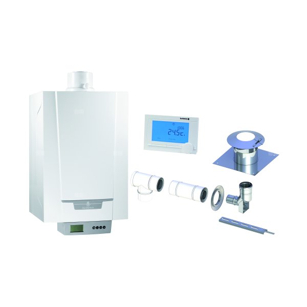 Pakiet - Kocioł gazowy jednofunkcyjny DE DIETRICH MCR3 Evo 24T kondensacyjny wiszący 6.1 - 24.8 kW + RegulatoriSense + Zestaw powietrzno-spalinowy szachtowy