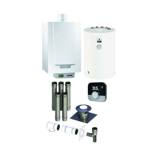 Pakiet - Kocioł gazowy jednofunkcyjny DE DIETRICH MCR3 Evo 24T kondensacyjny wiszący 6.1 - 24.8 kW+ Zestaw powietrzno-spalinowy + RegulatorSMART TC + Zasobnik c.w.uSRK150MG