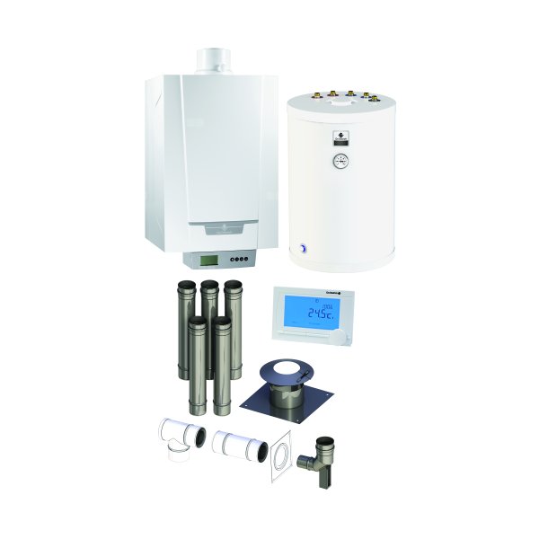 Pakiet - Kocioł gazowy jednofunkcyjny DE DIETRICH MCR3 Evo 24T kondensacyjny wiszący 6.1 - 24.8 kW+ Zestaw powietrzno-spalinowy + RegulatoriSense + Zasobnik c.w.uSRK150MG