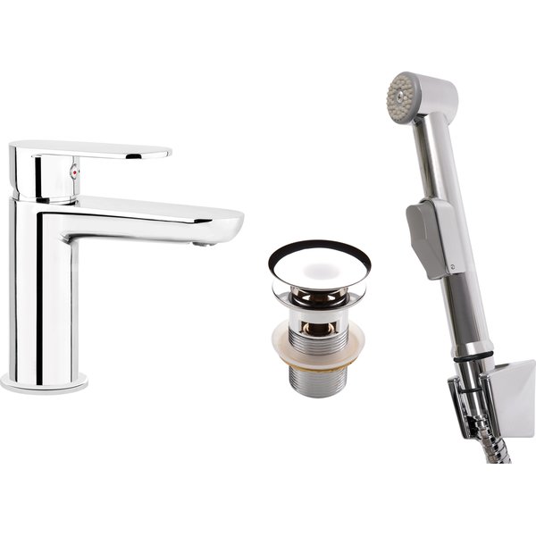 Bateria alpinia chrom umywalkowa ze słuchawką typu bidetta