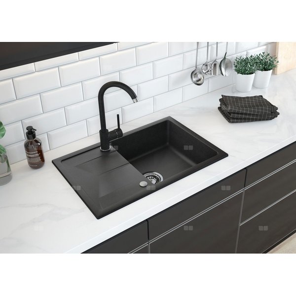 Zlew. leda grafitowy granit 1k z/o 670x440x164, 3,5" + osprzęt space-saver
