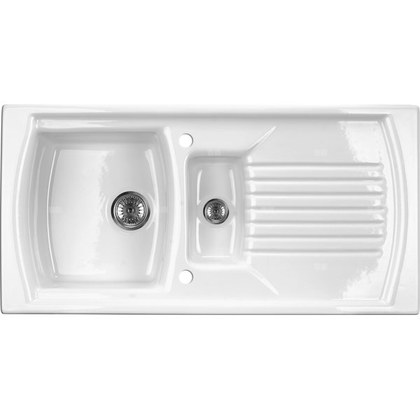 Zlew. lusitano ceramiczny biały 1,5k z/o 1000x500x240, 3,5" / 2" + osprzęt