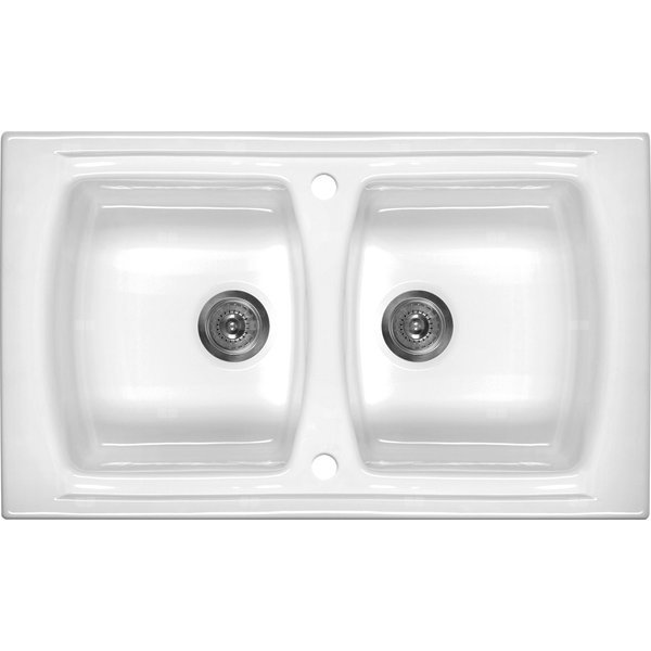 Zlew. lusitano ceramiczny biały 2k b/o 860x500x240, 3,5" + osprzęt