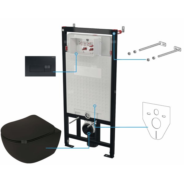 Miska wisząca peonia nero + deska + stelaż + przycisk nero