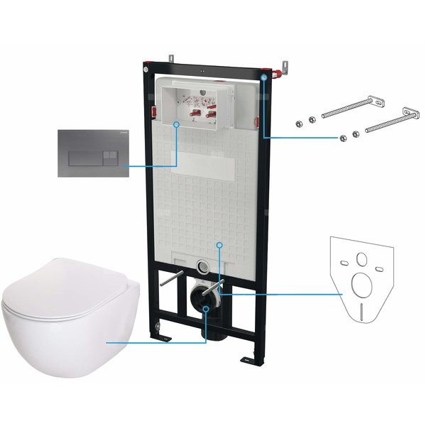 Miska wisząca peonia biała + deska + stelaż + przycisk titanium