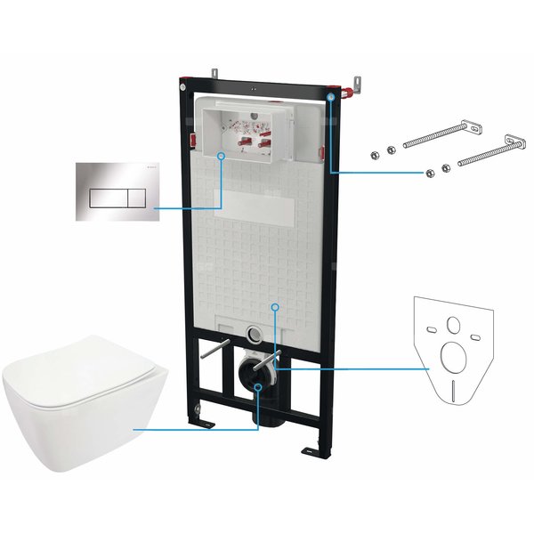 Miska wisząca hiacynt new biała + deska + stelaż + przycisk chrom