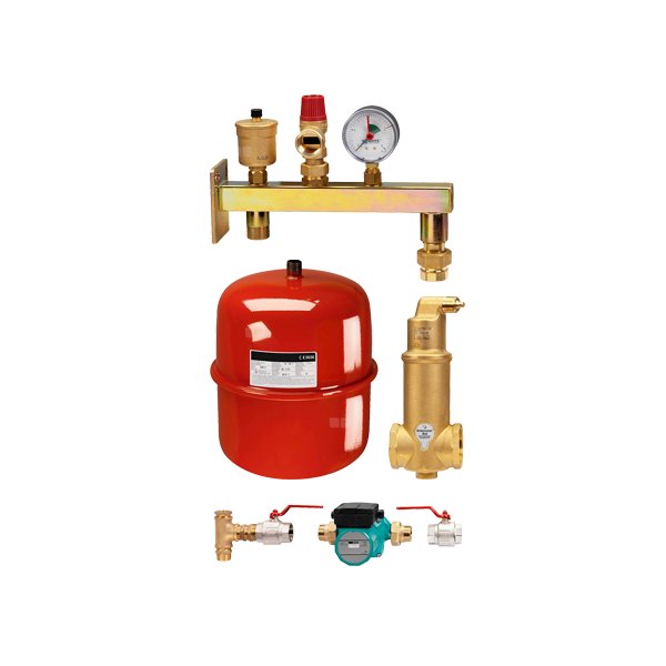 Zestaw solankowy do wysokowydajnych pomp ciepła (w komplecie kompletna grupa bezpieczeństwa, naczynie przeponowe 18l, separator powietrza, elektroniczna pompa obiegowa klasy A WILO Stratos 25/1-8, zawór kulowy) - do pomp SI 18TU model SZB 180E