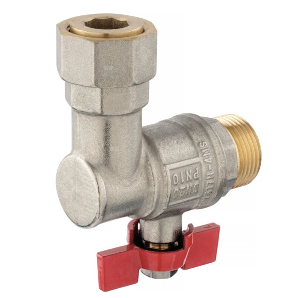 Zawór kulowy kątowy z półśrubunkiem, nakrętno-wkrętny, z motylkiem, 3/4"