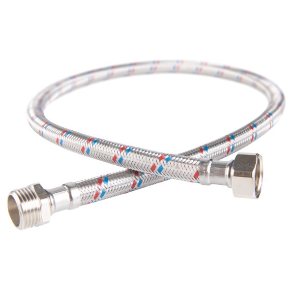 Wąż przyłączeniowy elastyczny FERRO z oplotem (stal), GW x GZ, 1/2'' x 1/2'', długość 60 mm, z uszczelką