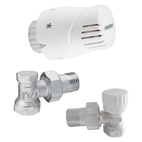 Komplet termostatyczny kątowy z zaworem z nastawą wstępną