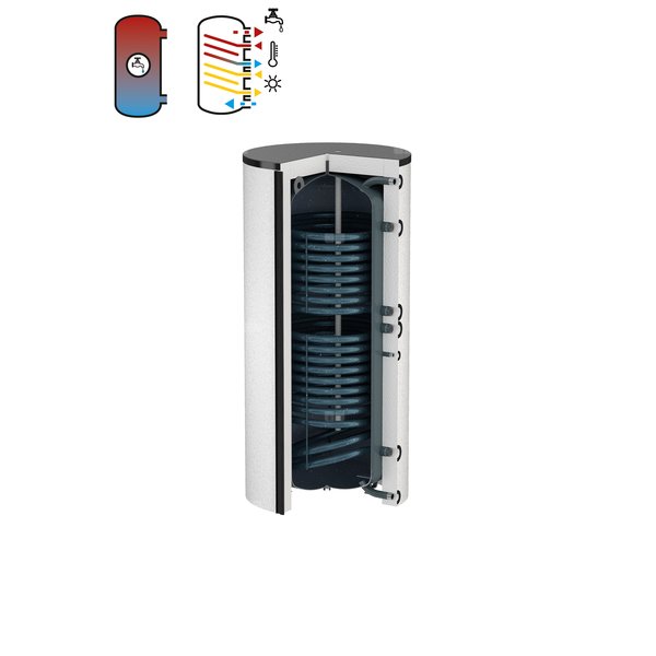 Podgrzewacz FLAMCO MEIBES DUO-SOLAR z wężownicą, 1000 l, Spiralny, Emaliowany, 73.9 kW, 10 / 16