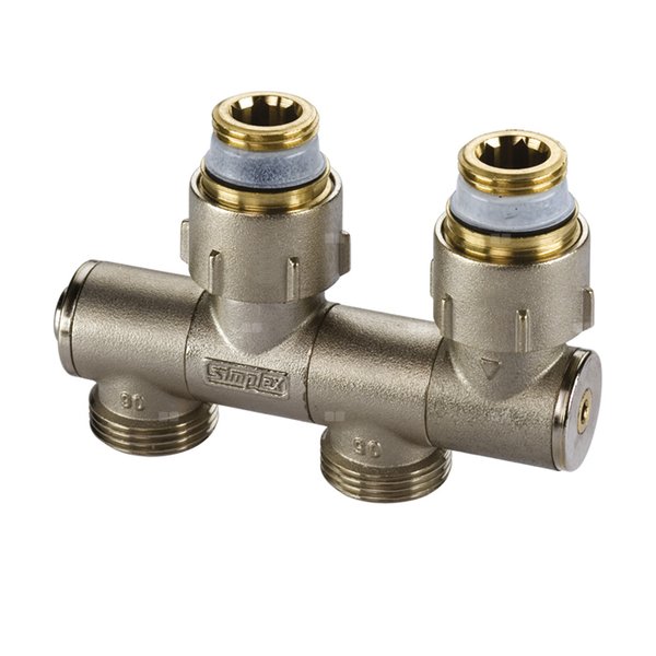 Moduł przyłączeniowy prosty kątowy FLAMCO MEIBES mosiądz (niklowanie) 1/2'' GZ x 3/4'' Eurokonus, rozstaw 50 mm do grzejników