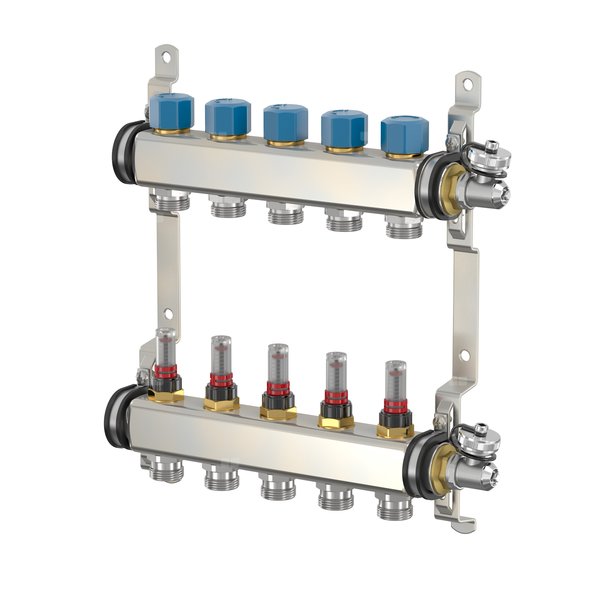ROZDZIELACZ 1" ZE STALI NIERDZEWNEJ 10 OBWODÓW Z ROTAMETREM